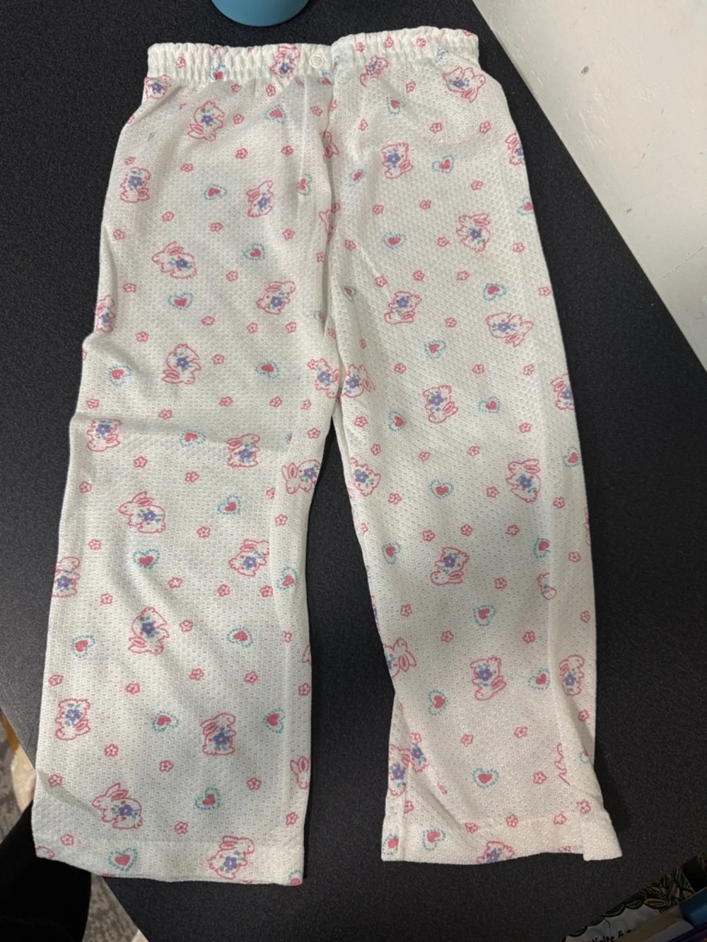 Kids White Pink Bunny Print Pajama Pants 80’s